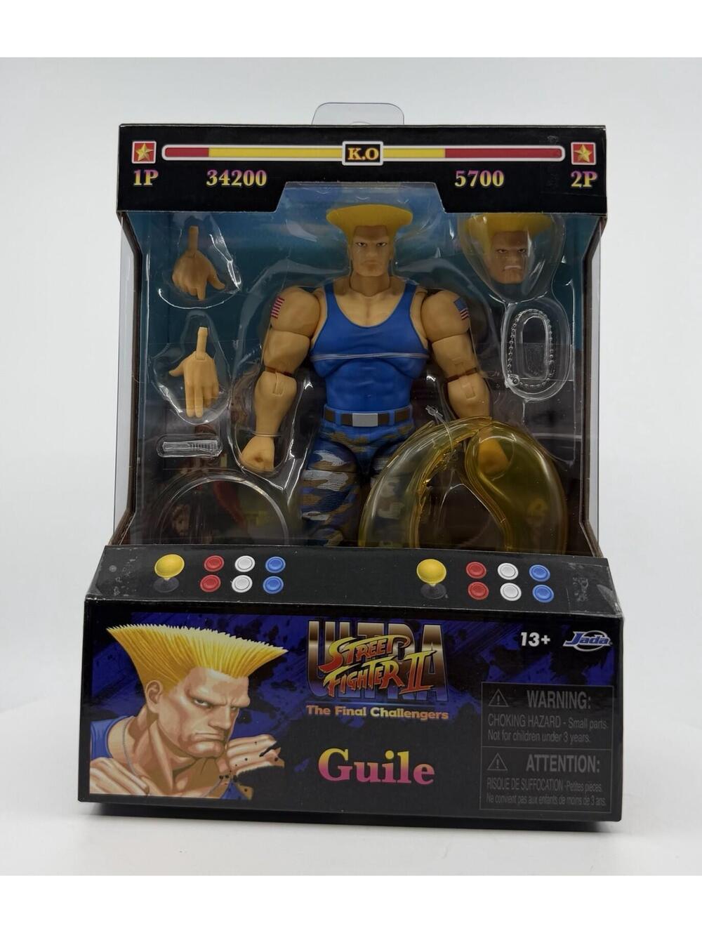 Jada Toys Ultra Street Fighter II Guile Player 2 BLUE 6" Figure Exclusive NEW